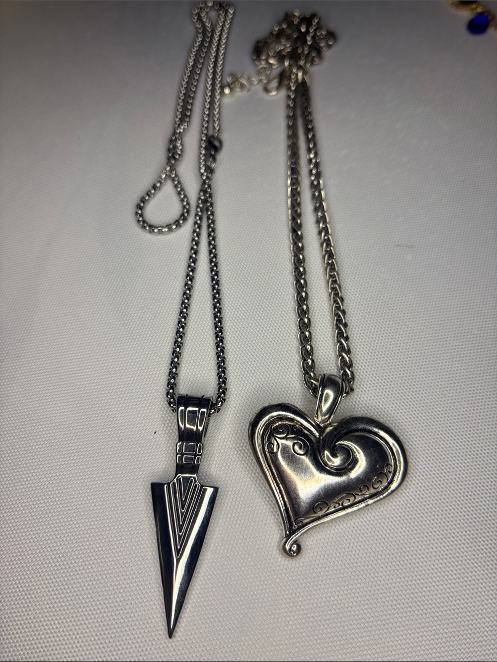 Silver Arrowhead & Heart Pendant Necklaces - Silver Tone